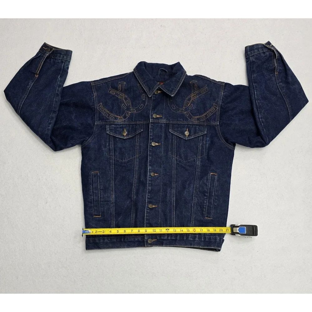 Black Blue Original Style Mens Denim Sherpa Lined Horse Jacket Dark Wash Medium